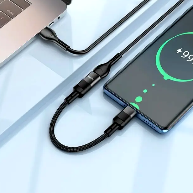 Кабель Hoco U107 Type-C до Lightning адаптер для заряджання та передавання даних 0.1м чорний текстильне обплетення - Фото 9 Кабель Hoco U107 Type-C до Lightning адаптер для заряджання та передавання даних 0.1м чорний текстильне обплетення - зображення 9