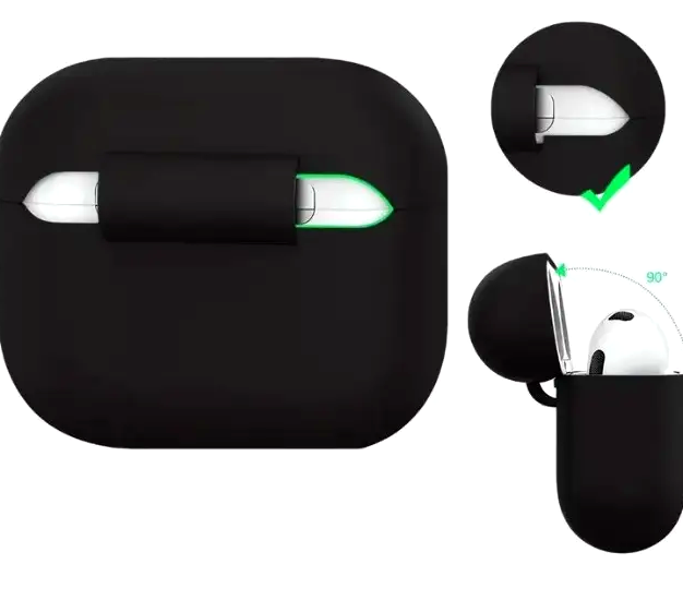 Чехол силиконовый для наушников AirPods 3 черный защитный аксессуар для хранения и использования - Фото 4 Чехол силиконовый для наушников AirPods 3 черный защитный аксессуар для хранения и использования - изображение 4