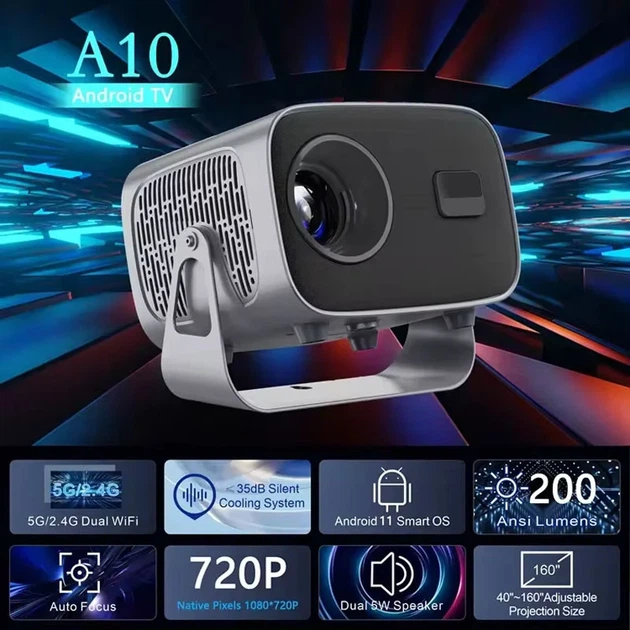 Проектор 4K Android A10 1280x720P 2000 люмен чорний - зображення 8