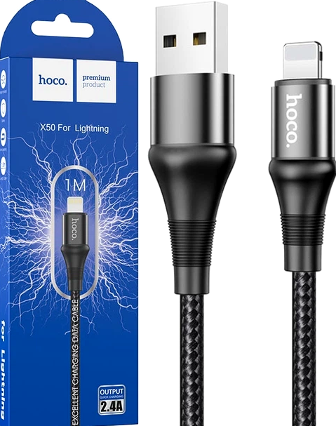 Кабель Hoco X50 Lightning для зарядки и передачи данных с силой тока 2 4А черный 1м - Фото 2 Кабель Hoco X50 Lightning для зарядки и передачи данных с силой тока 2 4А черный 1м - изображение 2