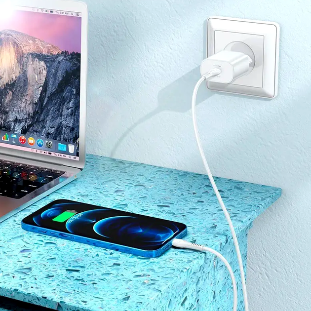 Мережевий зарядний пристрій Hoco N22 Jetta 25 W для смартфонів Samsung і Apple з кабелем Type-C на Lightning - Фото 8 Мережевий зарядний пристрій Hoco N22 Jetta 25 W для смартфонів Samsung і Apple з кабелем Type-C на Lightning - зображення 8