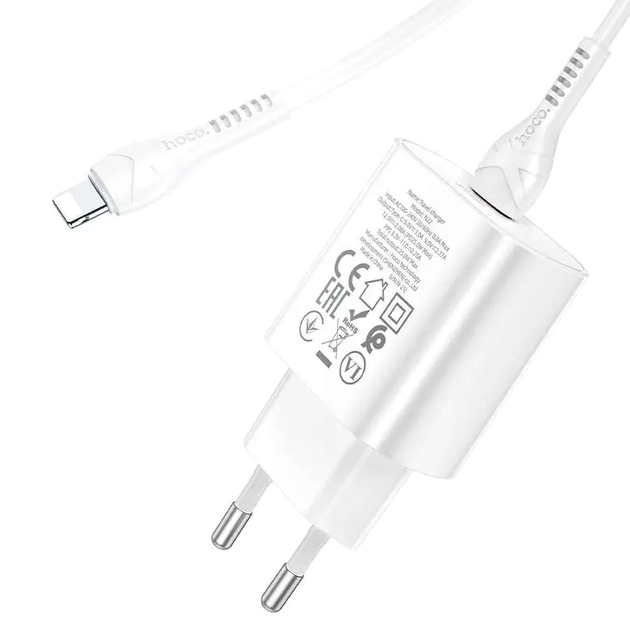 Мережевий зарядний пристрій Hoco N22 Jetta 25 W для смартфонів Samsung і Apple з кабелем Type-C на Lightning - Фото 9 Мережевий зарядний пристрій Hoco N22 Jetta 25 W для смартфонів Samsung і Apple з кабелем Type-C на Lightning - зображення 9