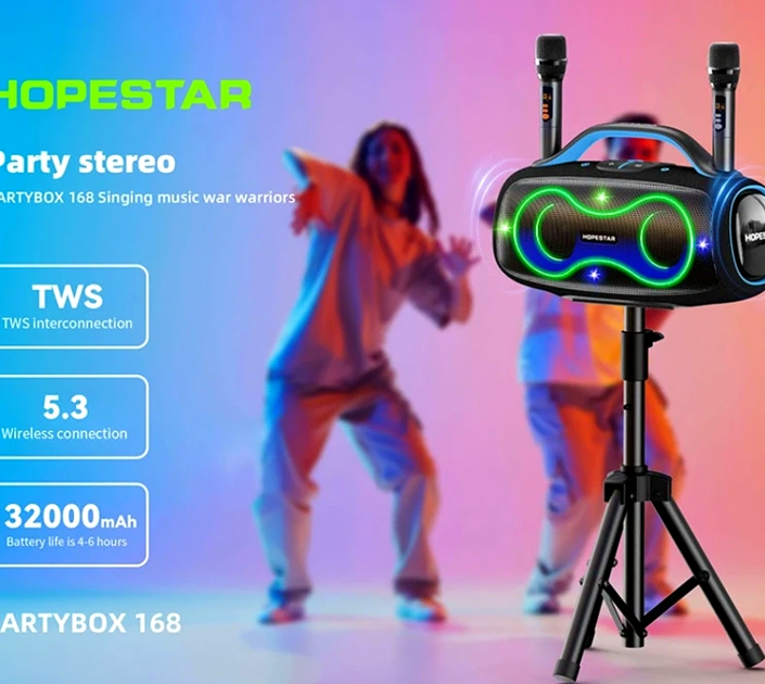 Портативная Bluetooth колонка Hopestar Party 168 черная для вечеринок и активного отдыха с мощным звуком 400 Вт RGB подсветкой - изображение 4