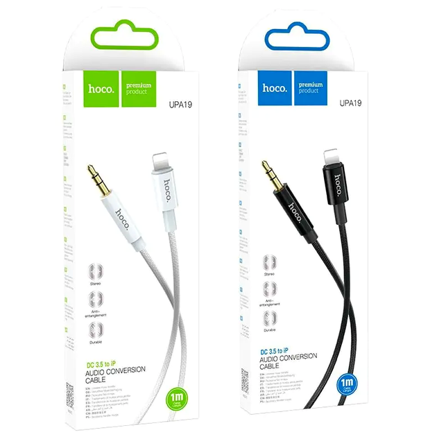 Кабель Hoco AUX UPA19 Lightning для під'єднання смартфонів до аудіосистемів білий еластичний 1 м - зображення 10
