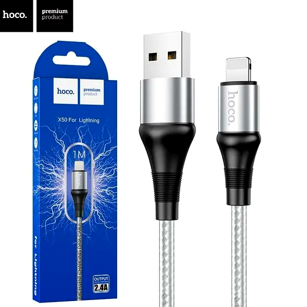 Кабель Hoco X50 Lightning сірий для заряджання та передавання даних із силою струму 2 4 А довжина 1 м - Фото 6 Кабель Hoco X50 Lightning сірий для заряджання та передавання даних із силою струму 2 4 А довжина 1 м - зображення 6