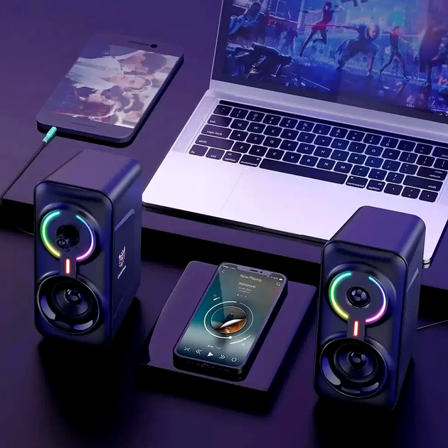 Колонки Onikuma L6 черные с RGB подсветкой для компьютера мощные динамики с Bluetooth для музыки и игр - изображение 9