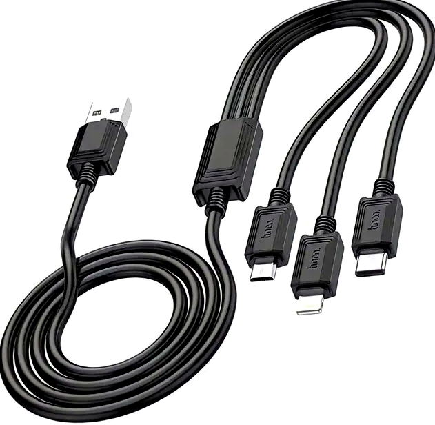 Кабель Hoco X74 3 в 1 для заряджання смартфонів і планшетів Lightning Micro USB Type C чорний - зображення 5