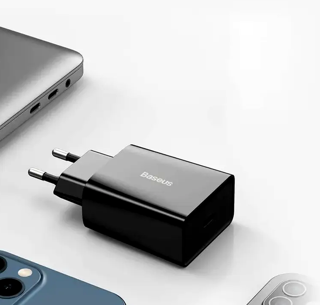 Мережевий зарядний пристрій Baseus 20W Quick Charge для смартфонів і планшетів з USB Type-C чорний - зображення 5