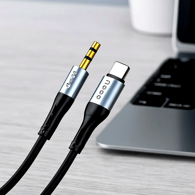 Кабель Hoco UPA22 Lightning для подключения iPhone iPad к наушникам и колонкам 1 метр черный силиконовый аудио кабель - изображение 8