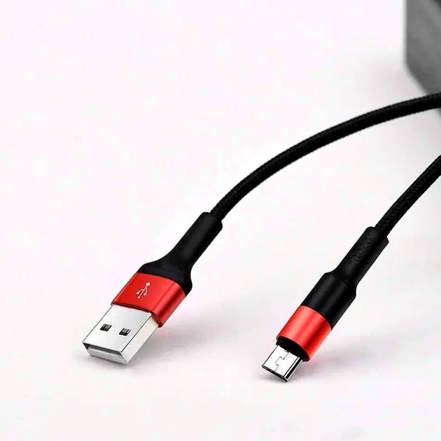 Кабель Hoco X26 Micro USB для швидкого заряджання та передавання даних завдовжки 1 м з нейлоновим обплетенням чорний і червоний - зображення 3