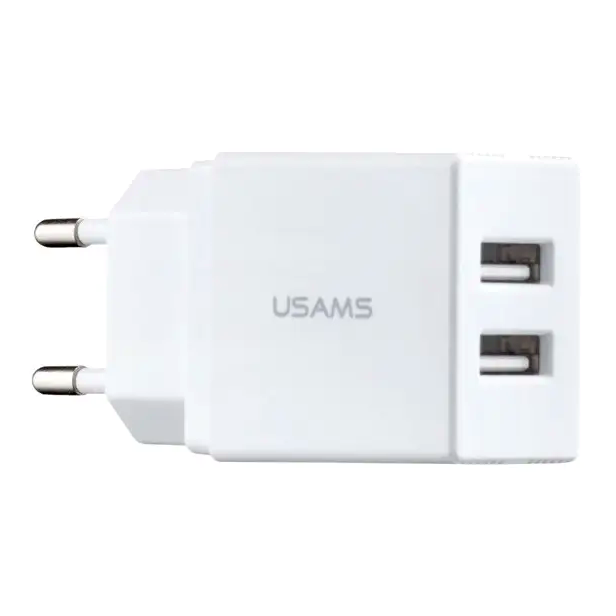Сетевое зарядное устройство USAMS CC090 T24 2.1A двойное USB для быстрой зарядки смартфонов и планшетов белое - изображение 3