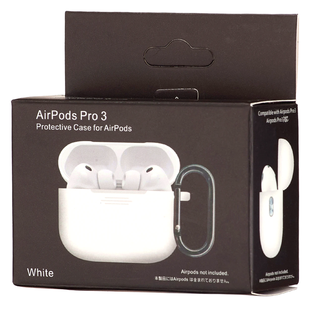 Чехол силиконовый для AirPods Pro 3 белый противоударный с карабином для защиты наушников - изображение 2