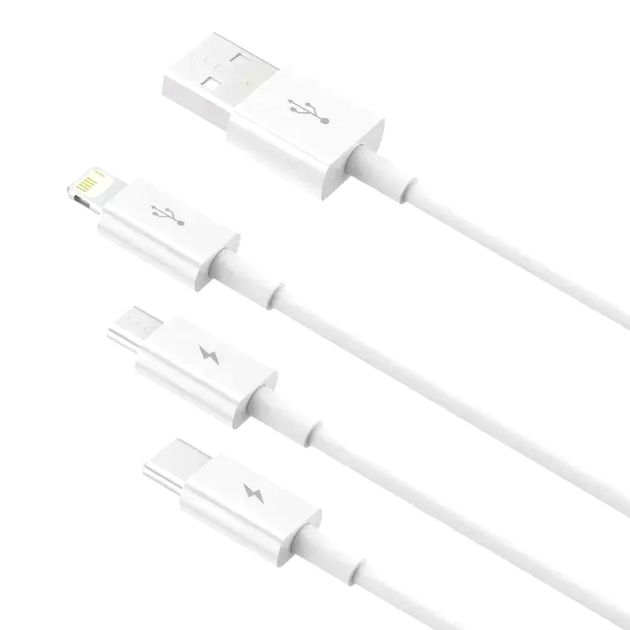 Кабель 3 в 1 Baseus для зарядки и передачи данных Micro USB Lightning Type-C 3.5A 1.5м белый - изображение 2