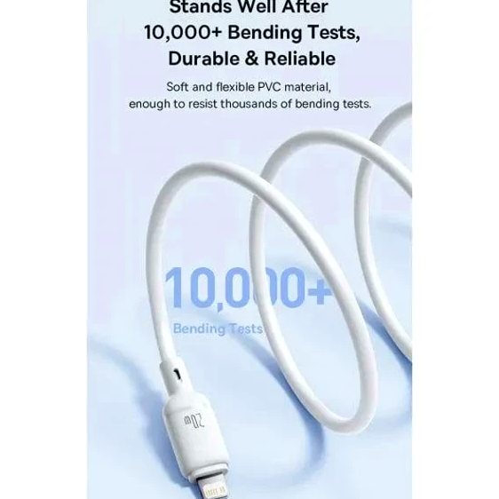 Кабель Baseus Silky Series Type-C Lightning для швидкого заряджання 20W і передавання даних 1 м білий - зображення 8