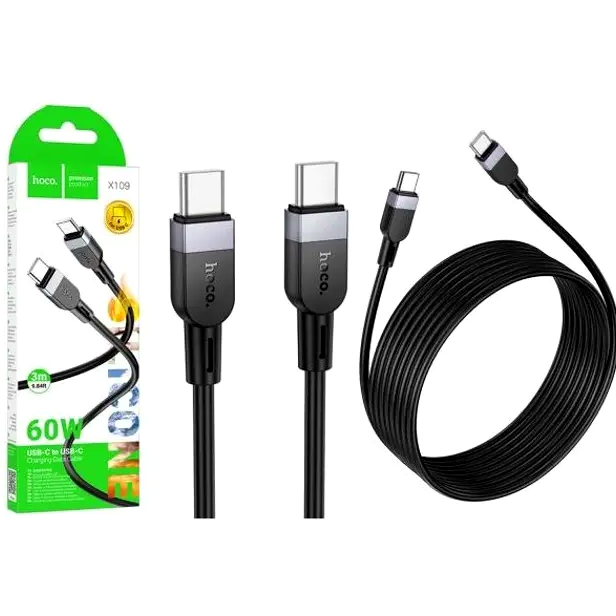 Кабель Hoco X109 Energy 60W Type-C для быстрой зарядки и передачи данных длина 3 метра черный - изображение 7