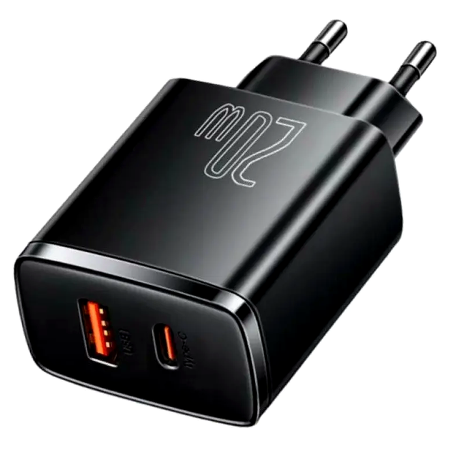 Сетевое зарядное устройство Baseus Compact Quick Charger 20W USB Type-C и USB Type-A для быстрой зарядки смартфонов и планшетов - изображение 4