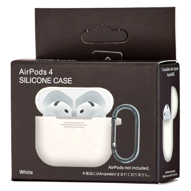 Чехол силиконовый для наушников AirPods 4 белый противоударный с карабином для защиты и удобства использования - изображение 2