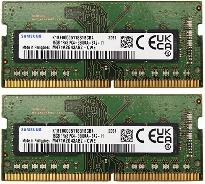 Комплект оперативной памяти для ноутбука Samsung 32GB (2x16GB) DDR4 3200MHz SO-DIMM 1Rx8 (M471A2G43BB2-CWE) - Фото 1 Комплект оперативной памяти для ноутбука Samsung 32GB (2x16GB) DDR4 3200MHz SO-DIMM 1Rx8 (M471A2G43BB2-CWE) - изображение 1