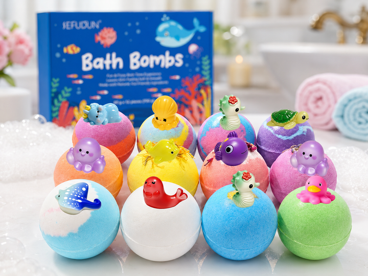 Набір бомбочок для ванни BATH BOMB GIFT, 12 шт., дитячі шипучі бомбочки із сюрпризом, морська тематика - зображення 4