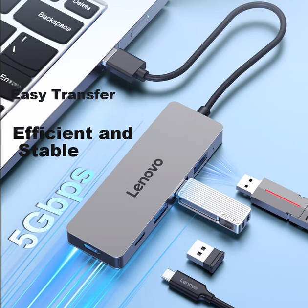USB-хаб Lenovo H1-A04 PRO металлический, 3×USB 3.0 и Type-C, 0.25 м - Фото 6 USB-хаб Lenovo H1-A04 PRO металлический, 3×USB 3.0 и Type-C, 0.25 м - изображение 6