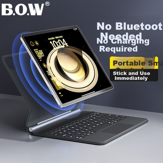 Новая клавиатура BOW Hangshi HA354 2025 Magic Keyboard для iPad 9-го поколения, совместимая с Apple Air 5/4, магнитный защитный чехол, встроенная пятиуровневая подсветка, черная. - изображение 11