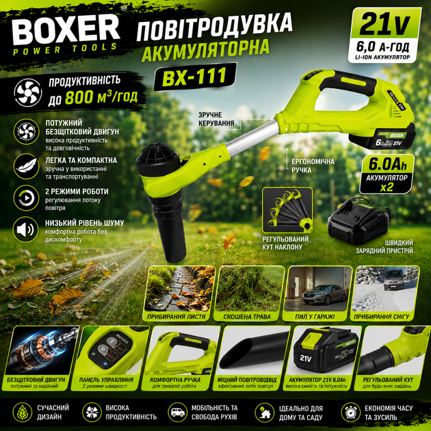 Воздуходувка аккумуляторная садовая BOXER Воздуходув электрический беспроводной Воздуходувка - Фото 2 Воздуходувка аккумуляторная садовая BOXER Воздуходув электрический беспроводной Воздуходувка - изображение 2