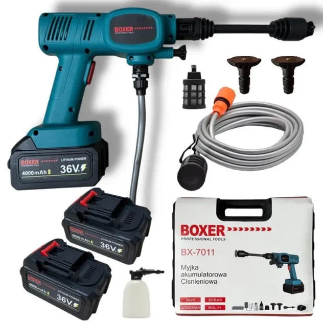 Аккумуляторная мойка высокого давления Boxer BX7011 36 В 2 аккумулятора 4 А ч 60 бар 180 л ч бесщеточная для автомобиля и дома - изображение 6