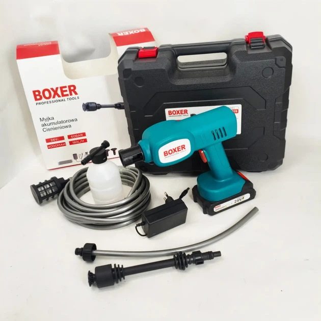 Аккумуляторная мойка высокого давления Boxer BX3219 24 В 550 Вт с двумя аккумуляторами пеногенератором для автомобиля и дома - изображение 8