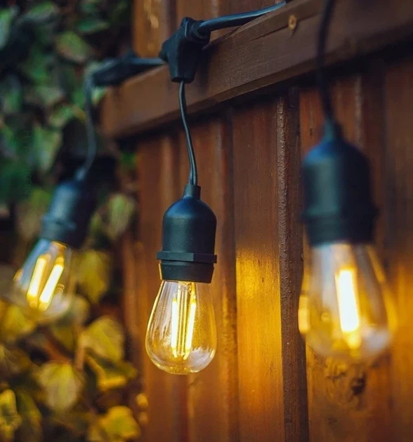 Садовая гирлянда 10 м с 10 LED-лампами E27 теплого белого света IP44 черная - Фото 14 Садовая гирлянда 10 м с 10 LED-лампами E27 теплого белого света IP44 черная - изображение 14