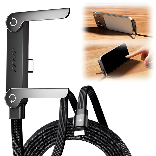 Кабель USB Type-C Type-C 240 W с складной подставкой 2 метра black - Фото 2 Кабель USB Type-C Type-C 240 W с складной подставкой 2 метра black - изображение 2