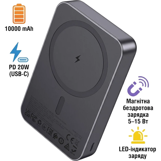 Павербанк Hoco J160A Original PD20W magnetic power bank 10000mAh metal gray - зображення 6