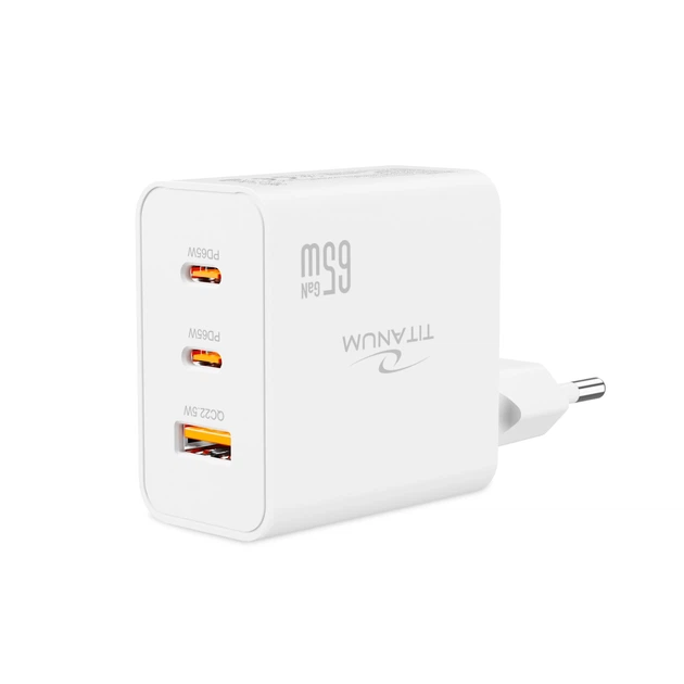 Зарядное устройство TITANUM CH65PRO GaN 65W 2xUSB-C+USB-A White 29232 - изображение 4