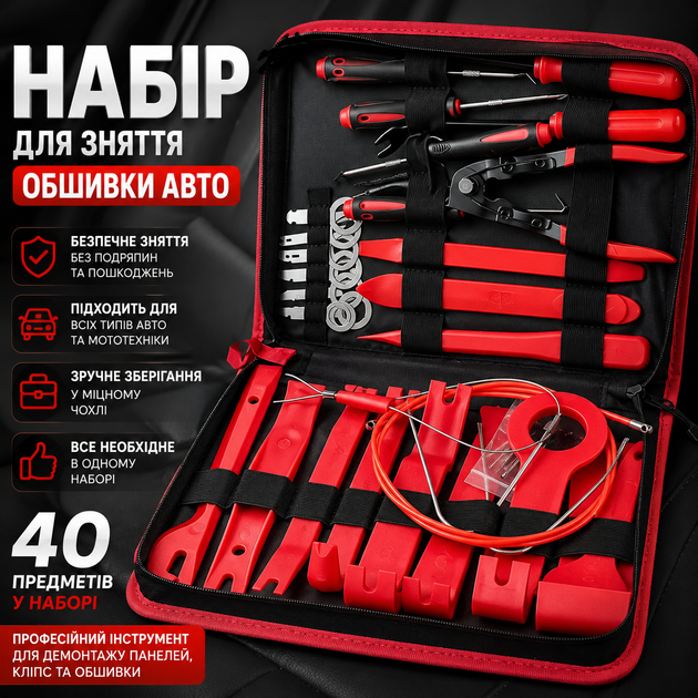 Набір інструментів для розбирання салону автомобіля набір для зняття обшивки 40 в 1 - зображення 6