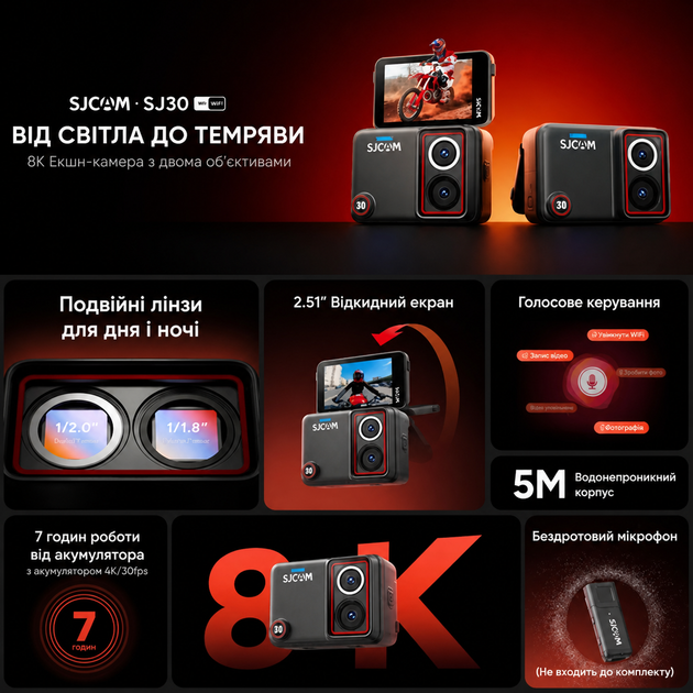Экшн-камера SJCAM SJ30 Dual Lens - комплектация Charging Combo — экшн-камера 8K с двумя объективами и поворотным экраном - изображение 6