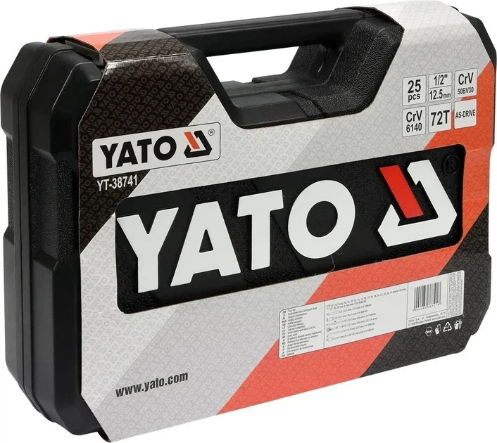 Набор торцевых головок YATO квадрат 1/2" 10-32 мм с инструментами 25 предметов YT-38741 - Фото 4 Набор торцевых головок YATO квадрат 1/2" 10-32 мм с инструментами 25 предметов YT-38741 - изображение 4