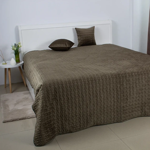 Покрывало двуспальное ТЕП VELOUR Хаки «Мозаика» 180×240 см велюровое стеганое - изображение 3