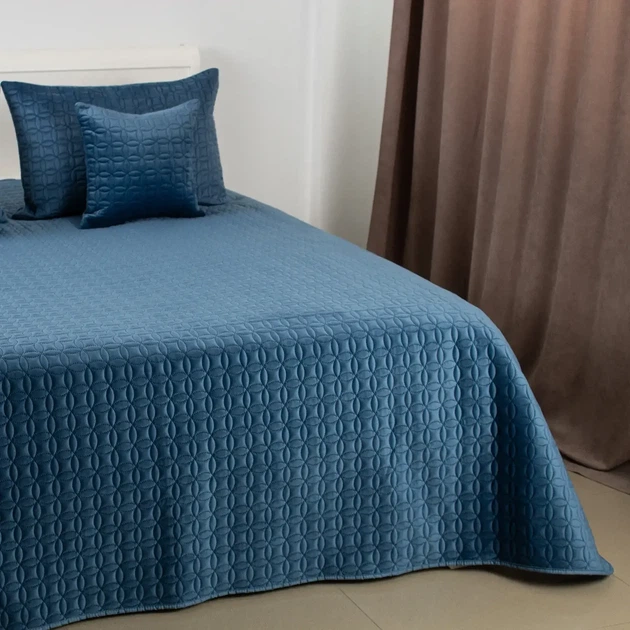 Покривало двоспальне ТЕП VELOUR Темно-синє «Мозаїка» 180×240 см велюрове стьобане - Фото 2 Покривало двоспальне ТЕП VELOUR Темно-синє «Мозаїка» 180×240 см велюрове стьобане - зображення 2