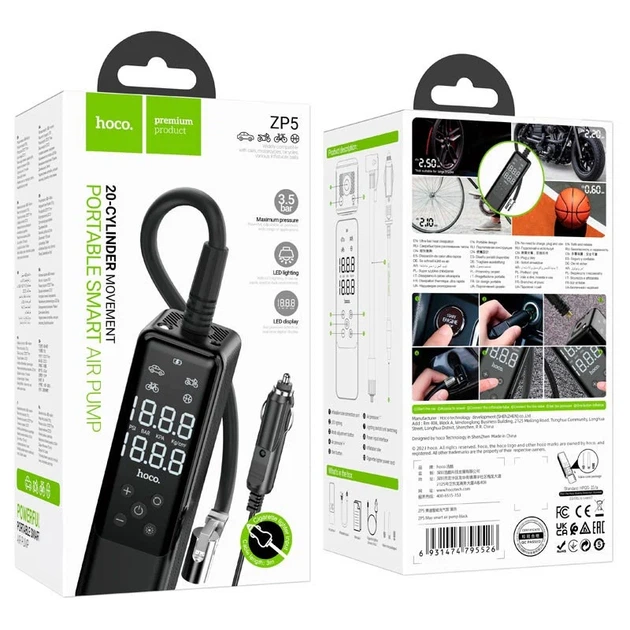Портативный автомобильный насос Hoco ZP5 May 2000mAh до 150 PSI ABS черный - изображение 6