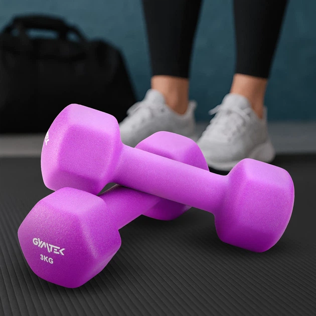 Zestaw hantli neoprenowych Gymtek Hex G-42598 2 x 3 kg Fioletowy (5905884425985) - obraz 6