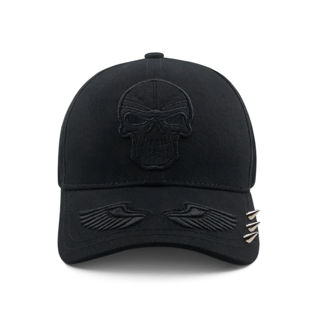 Кепка-бейсболка Damko Skull Black с вышивкой черепа и металлическими шипами L (59–62 см) черная - изображение 7