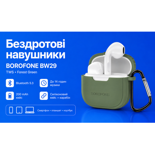 Наушники беспроводные TWS BOROFONE BW29 Forest green, bluetooth 5.3 - изображение 2
