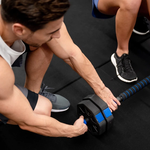 Zestaw hantli regulowanych 2 x 10 kg ze sztangą Gymtek G-66603 Granatowo-czarny (5907766666035) - obraz 14