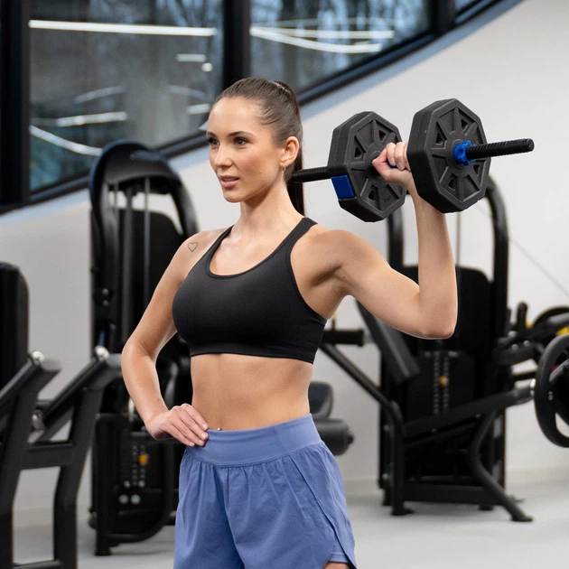 Zestaw hantli regulowanych 2 x 10 kg ze sztangą Gymtek G-66603 Granatowo-czarny (5907766666035) - obraz 17