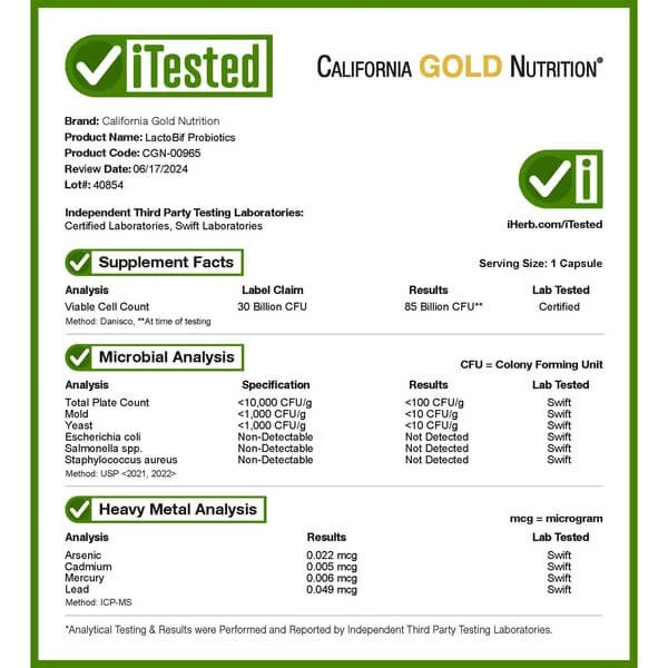 Пробіотики LactoBif 30 млрд КУО California Gold Nutrition (LactoBif Probiotics) 60 капсул (CGN-00965) - зображення 4