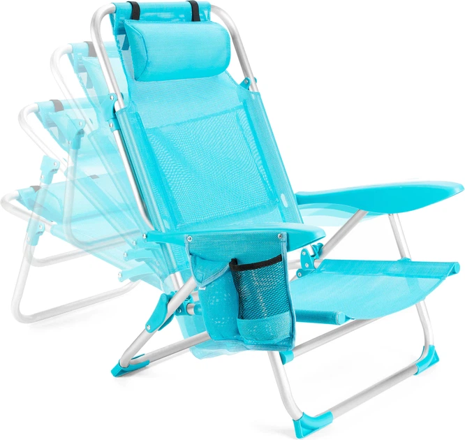 Пляжне крісло Outtec 2 в 1 з функцією шезлонга Sun Lite Бірюзове 187737 (5907766662716) - зображення 2