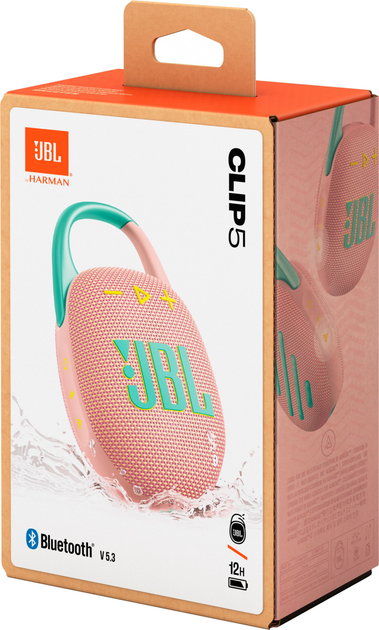 Бездротова портативна колонка JBL Clip 5 (JBLCLIP5PINK) з карабіном рожева - зображення 5