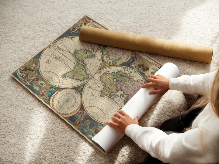 Постер Древняя карта Земли 1658, Earth Ancient Map, интерьерный декор, A1 60×75 см (id3038) - изображение 3
