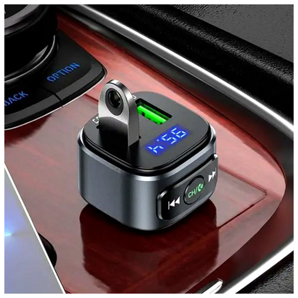 FM трансмиттер Hoco E67 Fighter Bluetooth для автомобиля с быстрой зарядкой QC3.0 и двумя USB портами - изображение 5