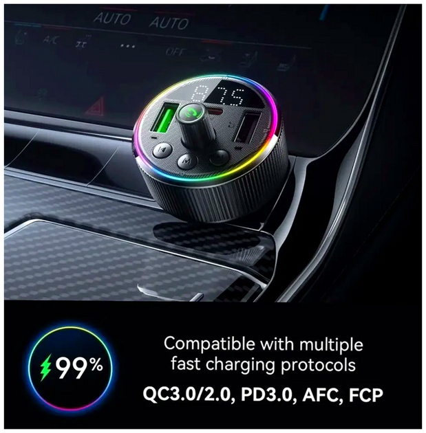FM-трансмиттер Hoco E82 Guerrero Bluetooth для автомобиля с быстрой зарядкой 30 Вт USB Type-C и 2 USB Type-A - изображение 10