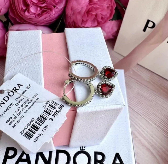 Срібні сережки Pandora "Червоне серце" 925 проба — Кульчики Пандора з камінням на подарунок Мамі чи Дівчині - Фото 4 Срібні сережки Pandora "Червоне серце" 925 проба — Кульчики Пандора з камінням на подарунок Мамі чи Дівчині - зображення 4